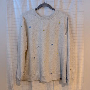 New Gloria Vanderbilt Crew Neck Heather Gray Floral Stitched Sweatshirt